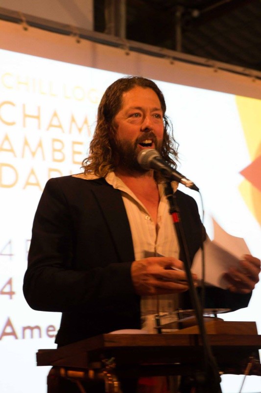 Andrew Wade about to present the Chill Champion Amber Dark Ale Award